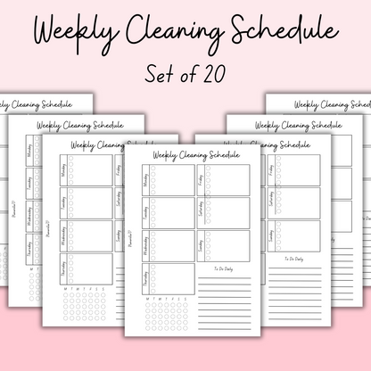 Weekly Cleaning Schedule - Set of 20 Pages