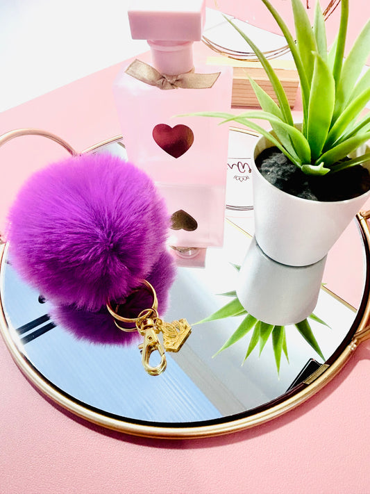 Faux Fur PomPom Key Ring - Spell Book