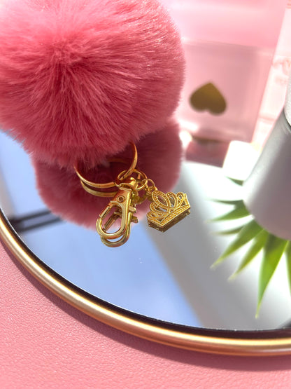 Faux Fur PomPom Key Ring - Aurora