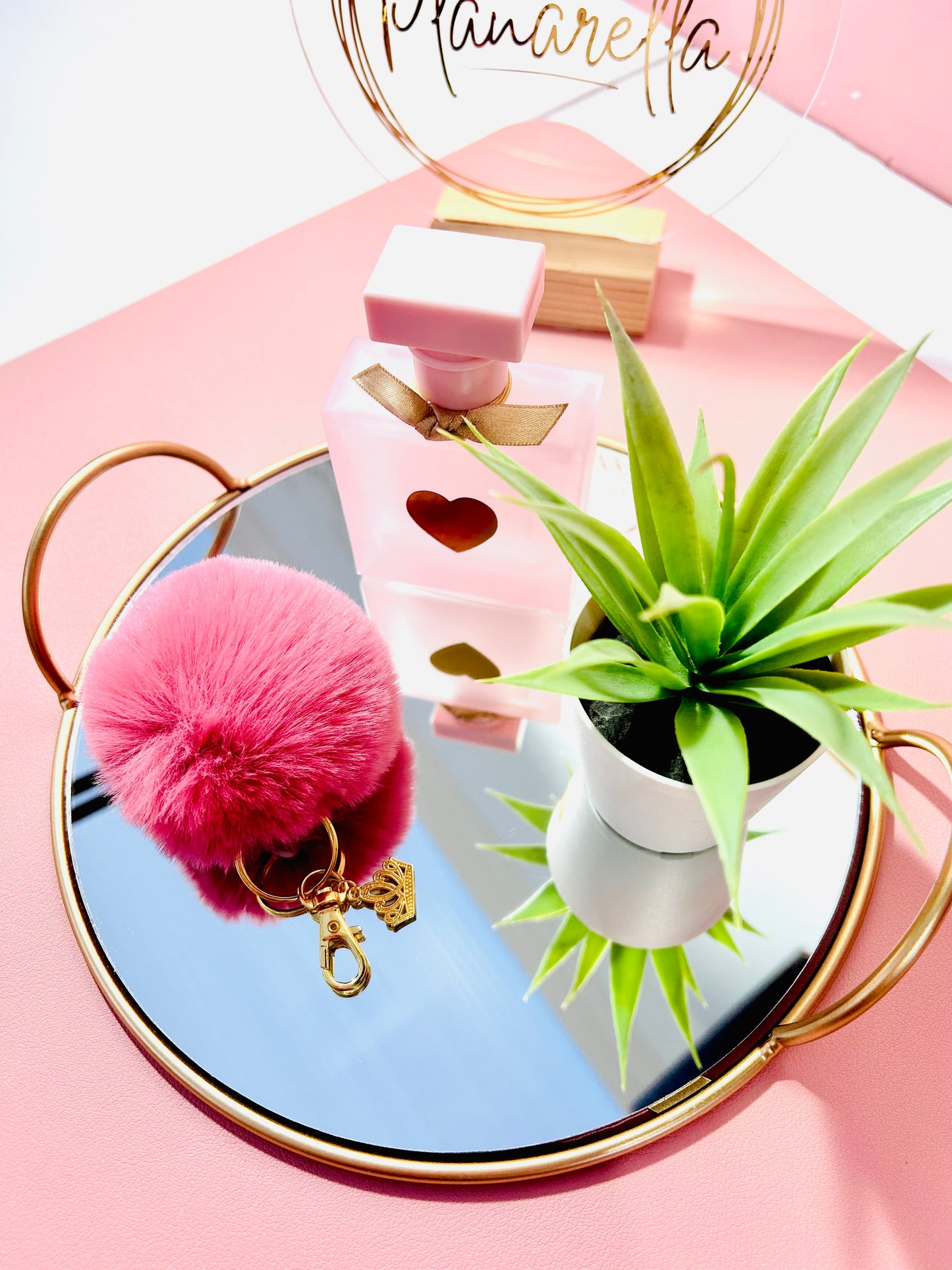 Faux Fur PomPom Key Ring - Aurora