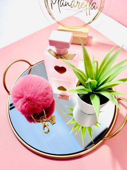 Faux Fur PomPom Key Ring - Aurora