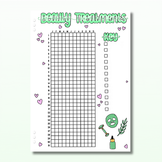 Yearly Beauty Treatment Tracker - Single Page