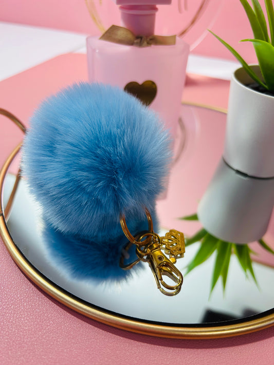 Faux Fur PomPom Key Ring - Glass Slipper
