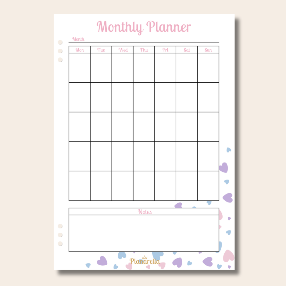 Monthly Planner - Pastel Passion - Set of 12 Page Inserts