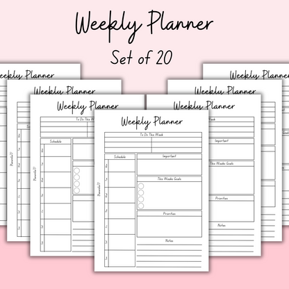 Weekly Planner - Set of 20 Pages