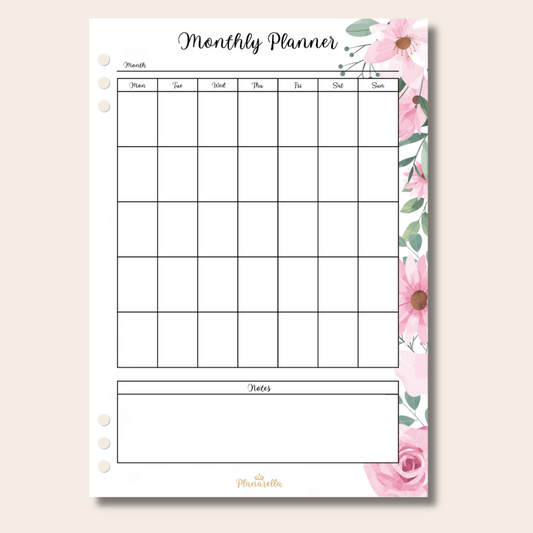 Monthly Planner - Garden Roses - Set of 12 Page Inserts