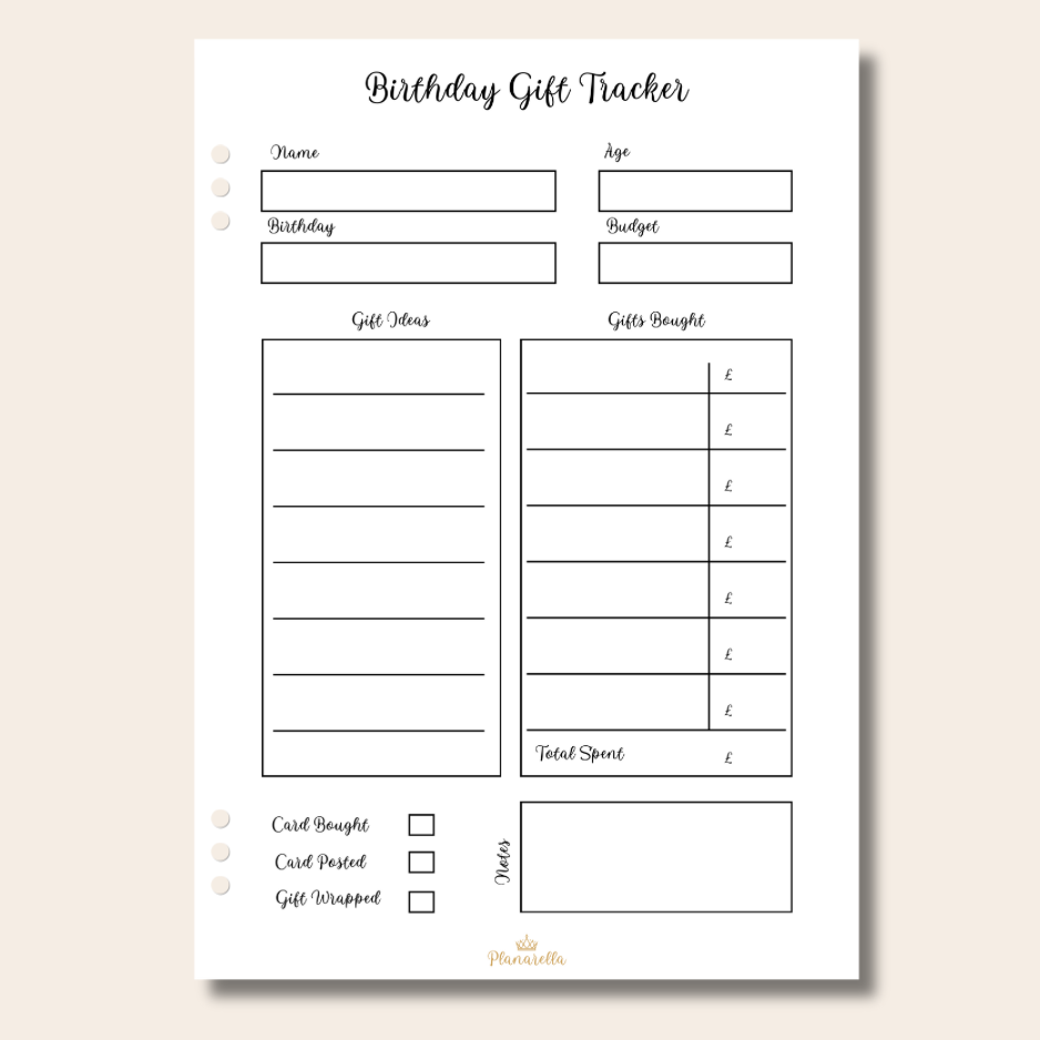 Birthday Gift Tracker - Set of 20