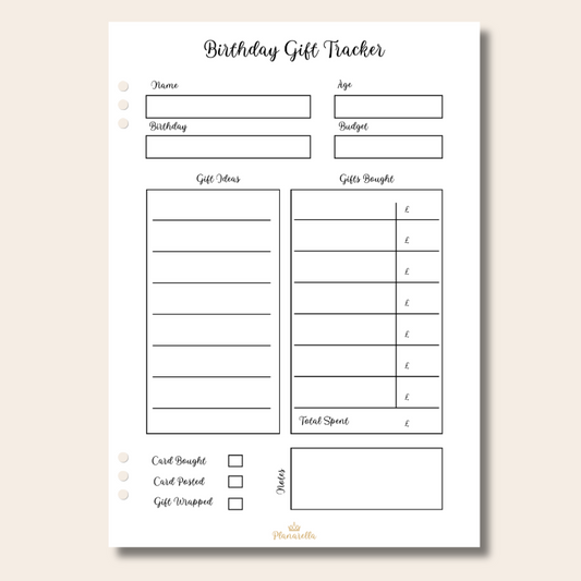 Birthday Gift Tracker - Set of 20