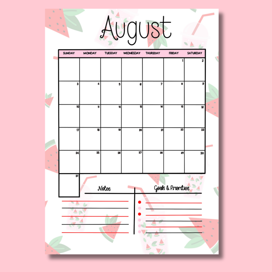 August Journal Page Set