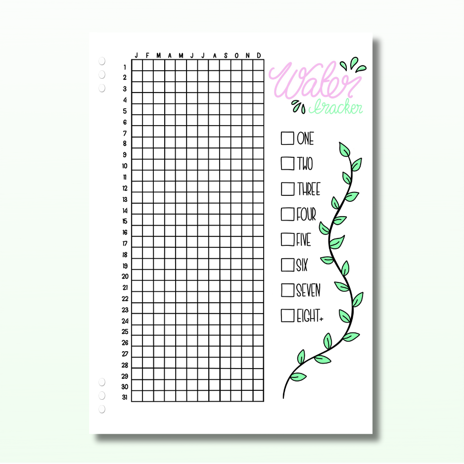 Yearly Water Tracker - Single Page