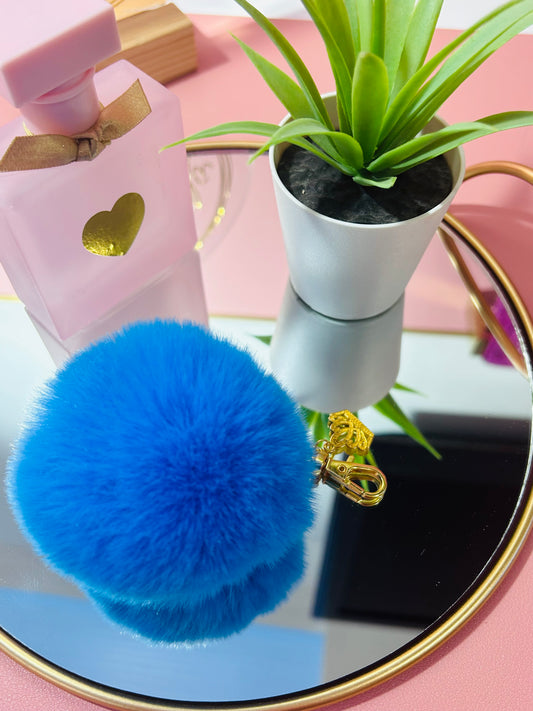 Faux Fur PomPom Key Ring - Royal Blue