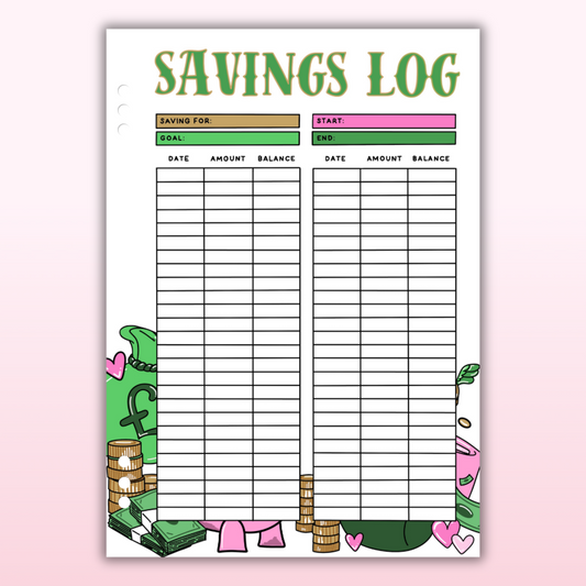 Savings Log - Single Page