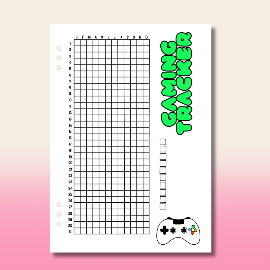 Yearly Gaming Tracker - Single Page