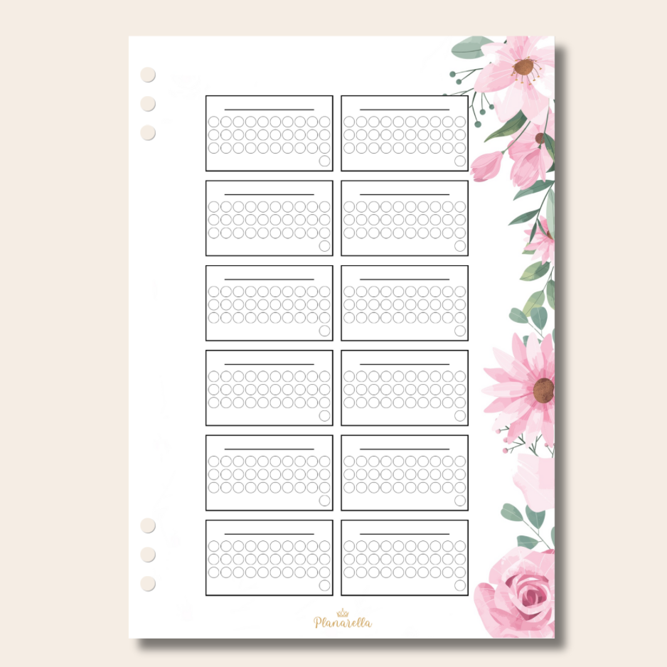 Blank Yearly Tracker - Garden Roses - Single Page