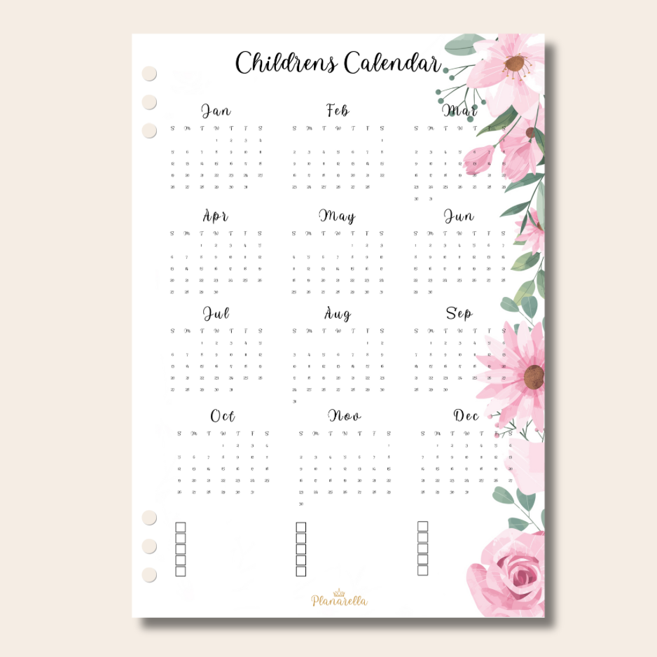 Children’s Calendar - Garden Roses - Single Page Insert