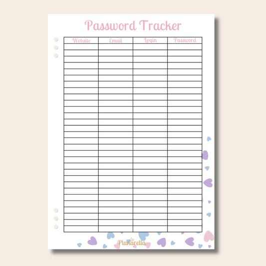 Password Tracker - Pastel Passion - Single Page Insert