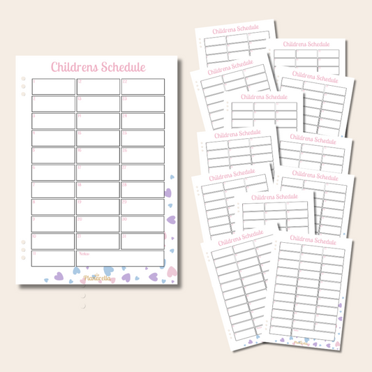 Children’s Schedule - Pastel Passion - Set of 12 Page Inserts