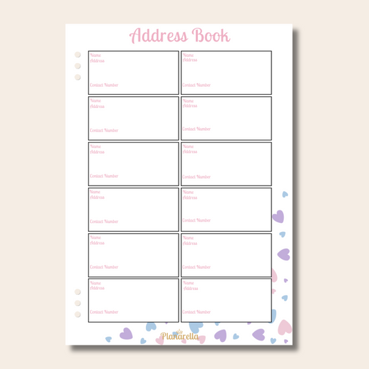 Address Book  - Pastel Passion - Single Page Insert