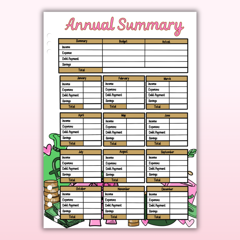 Money & Savings Set - 1 Year Bundle - 97 Page Inserts & 13 Dividers