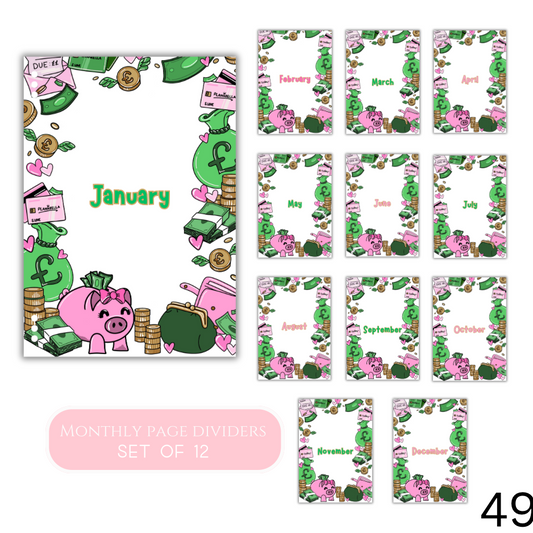 Monthly Page Dividers - Journal Range - 12 Piece Set