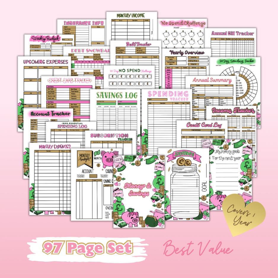 Money & Savings Set - 1 Year Bundle - 97 Page Inserts & 13 Dividers