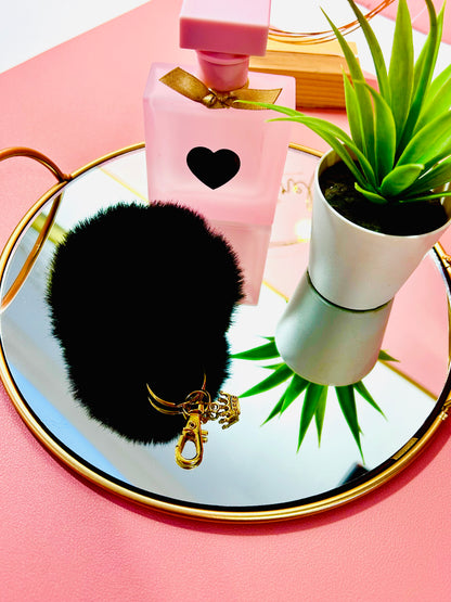 Faux Fur PomPom Key Ring - Black Magic