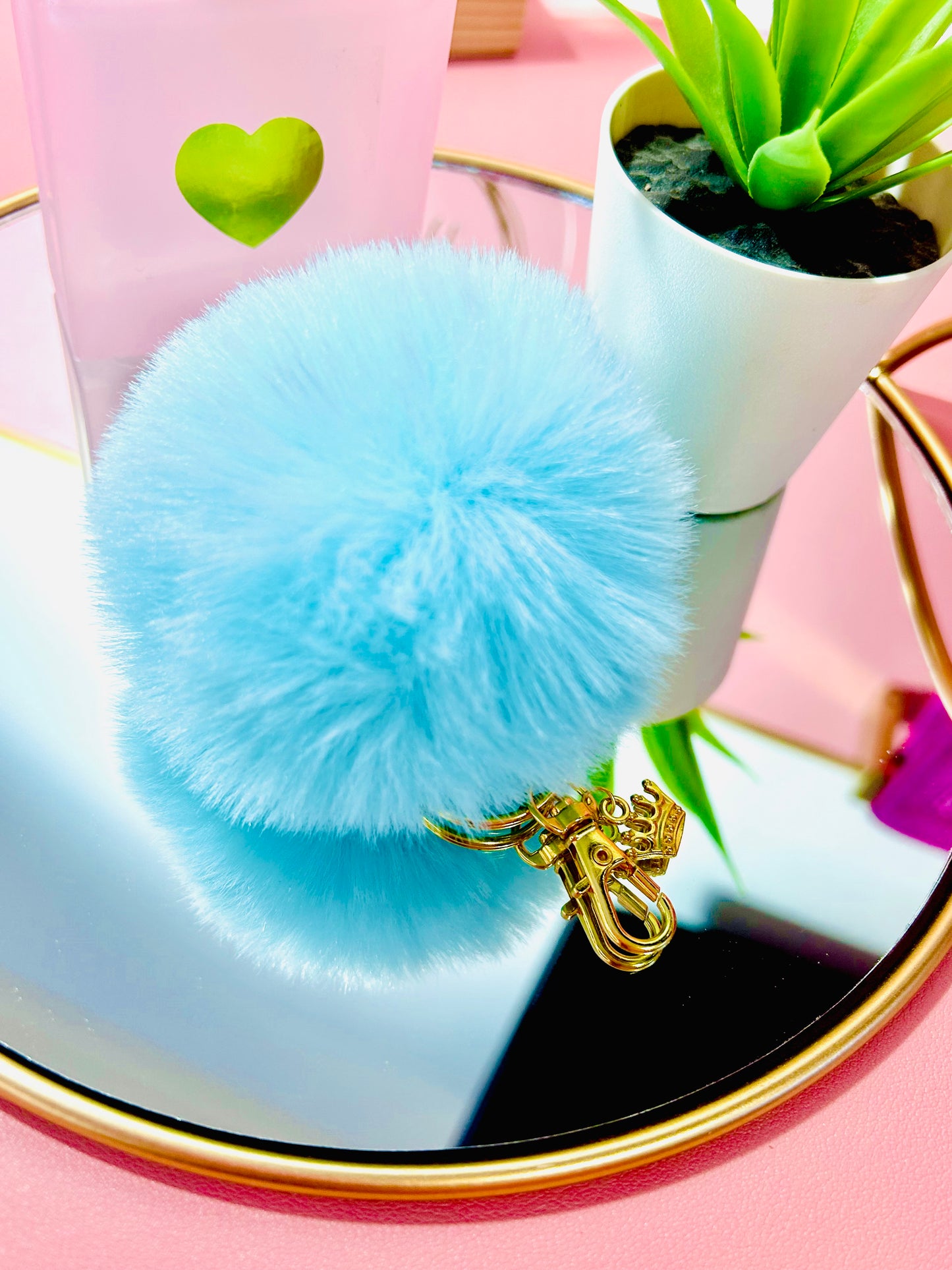 Faux Fur PomPom Key Ring - Bipity Bopity Blue