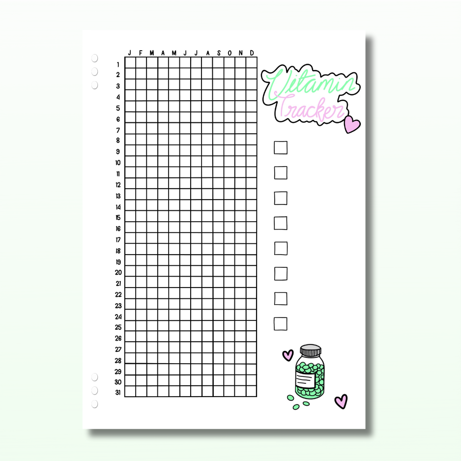 Yearly Vitamin Tracker - Single Page