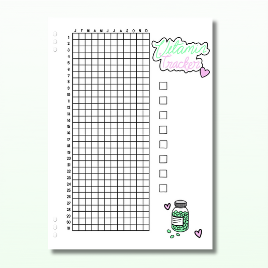 Yearly Vitamin Tracker - Single Page