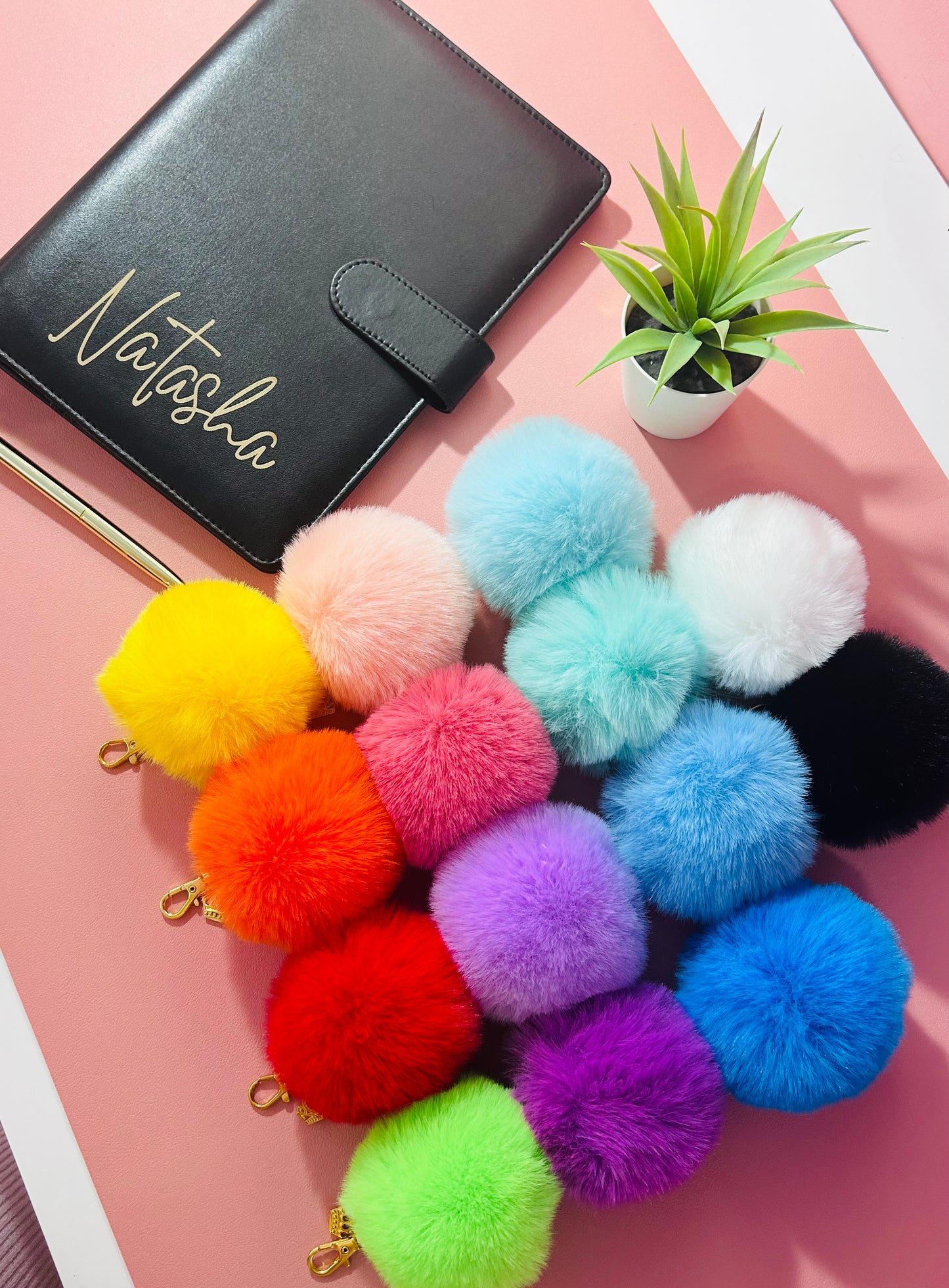 Faux Fur PomPom Key Ring - Ice Queen