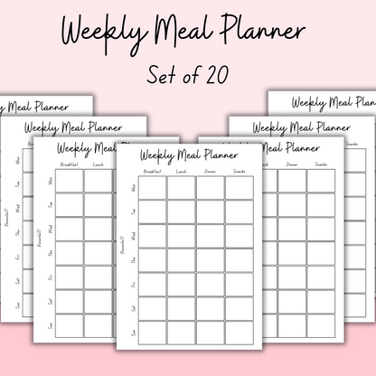 Weekly Meal Planner - Set of 20 Pages