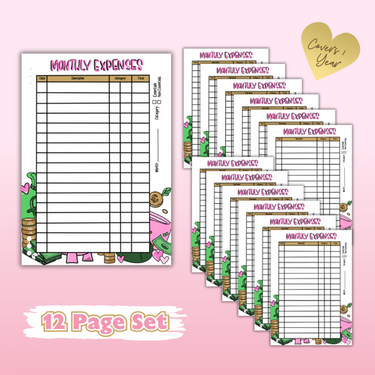 Monthly Expenses Bundle - 12 Page Refill  Set