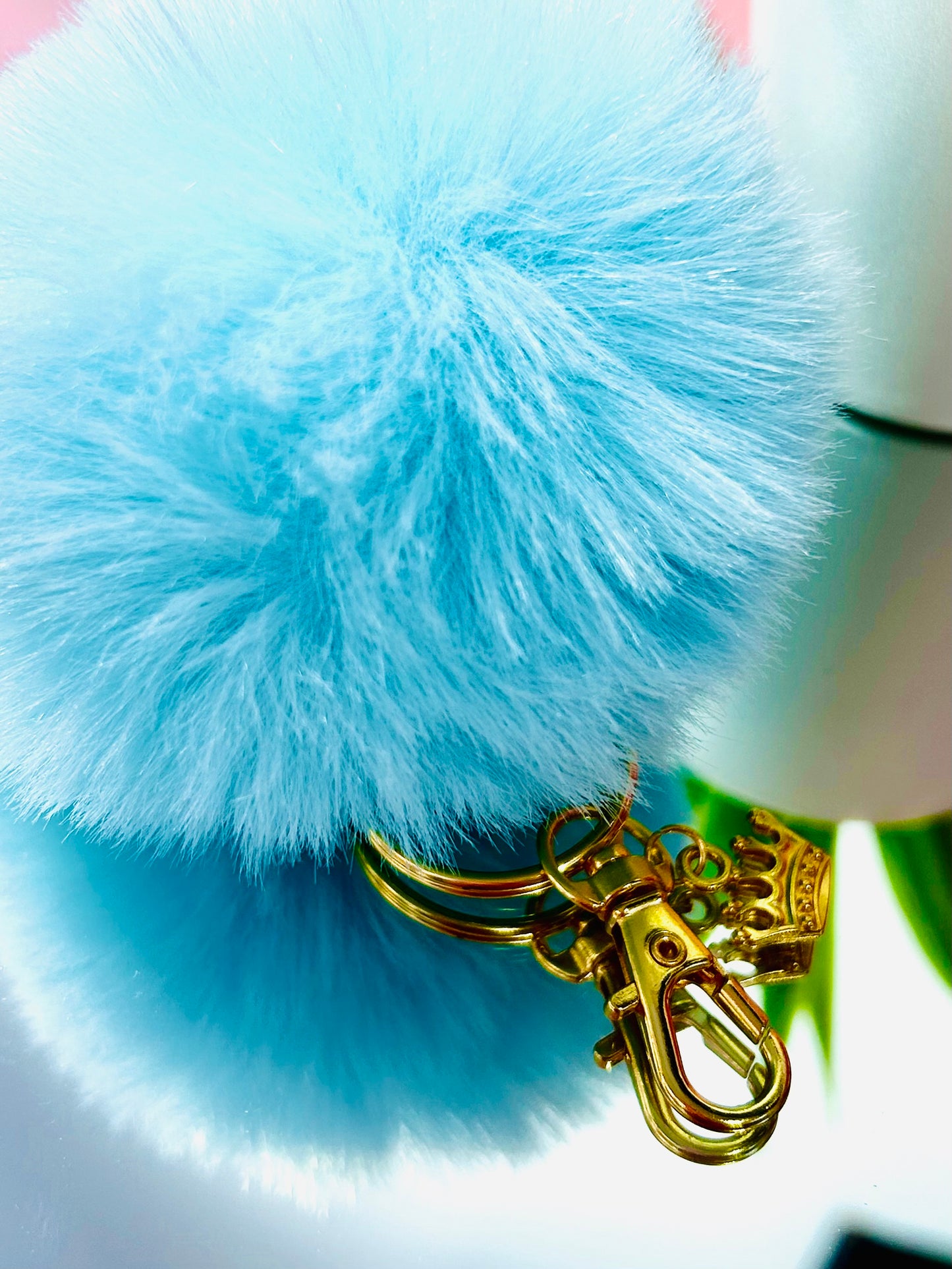 Faux Fur PomPom Key Ring - Bipity Bopity Blue