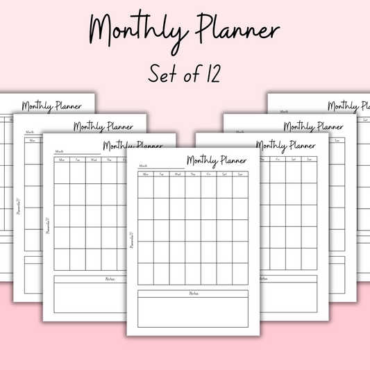 Monthly Planner - Set of 12 Pages