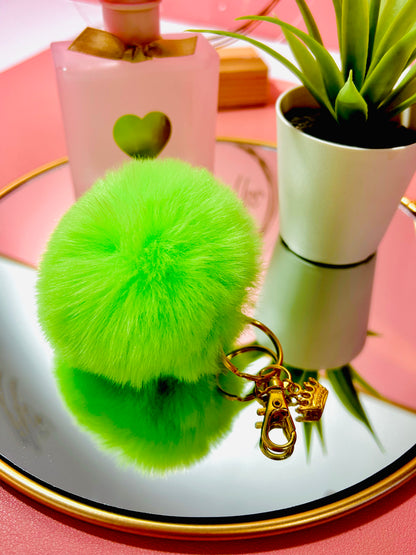 Faux Fur PomPom Key Ring - Potion Green