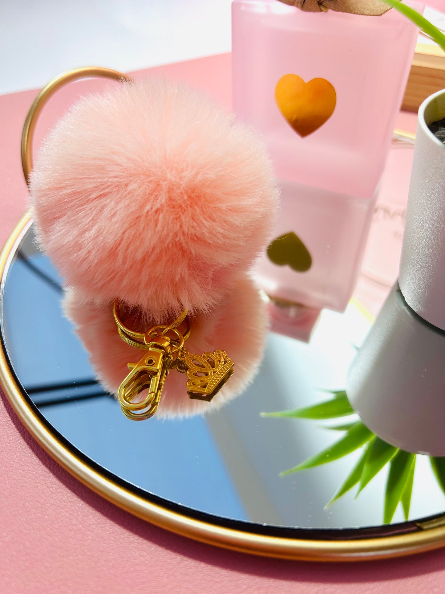 Faux Fur PomPom Key Ring - Pink Marie