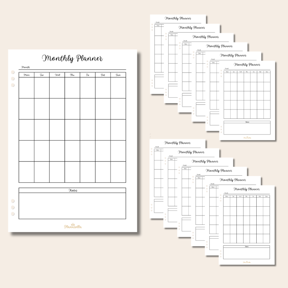 Monthly Planner - 12 Page Set - Covers 1 Year