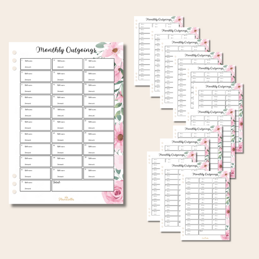 Monthly Outgoings - Garden Roses - Set of 12 Page Inserts
