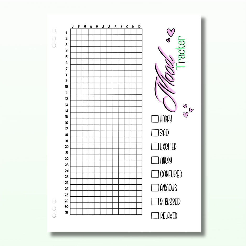 Yearly Mood Tracker - Single Page