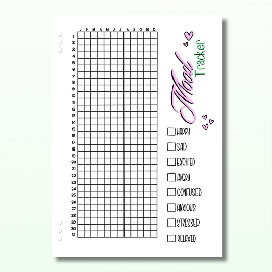 Yearly Mood Tracker - Single Page