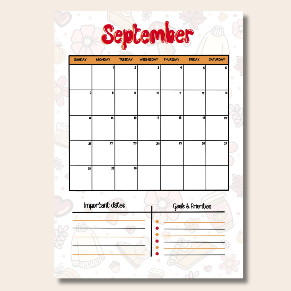 September Journal Page Set
