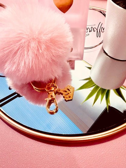 Faux Fur PomPom Key Ring - Pink Marie