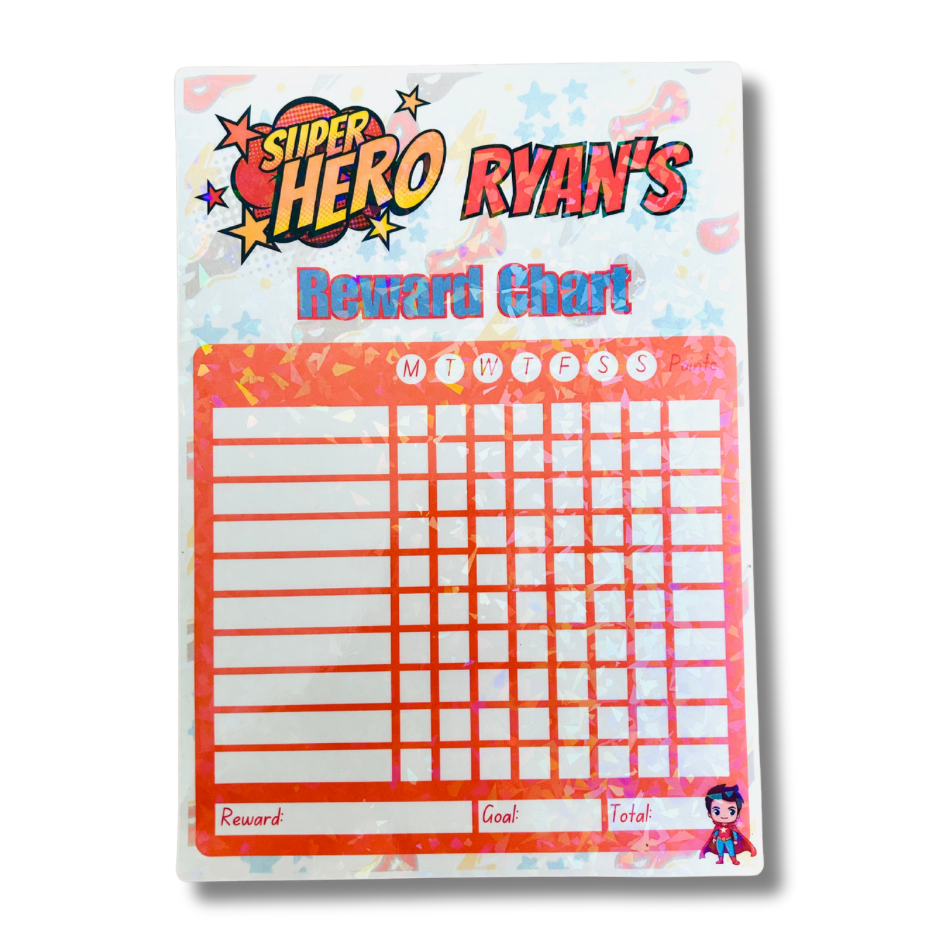 Personalised SuperHero Reward Chart & Pen Set