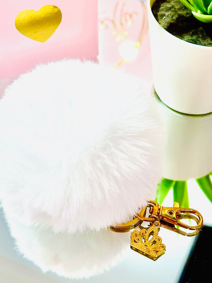 Faux Fur PomPom Key Ring - Ice Queen