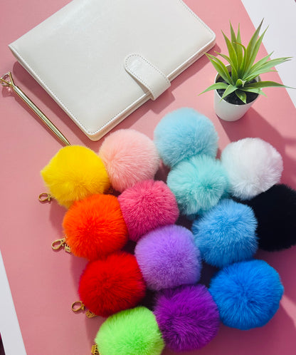Faux Fur PomPom Key Ring - Ice Queen