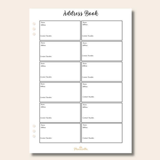 Classic Address Book  - Single Page Insert