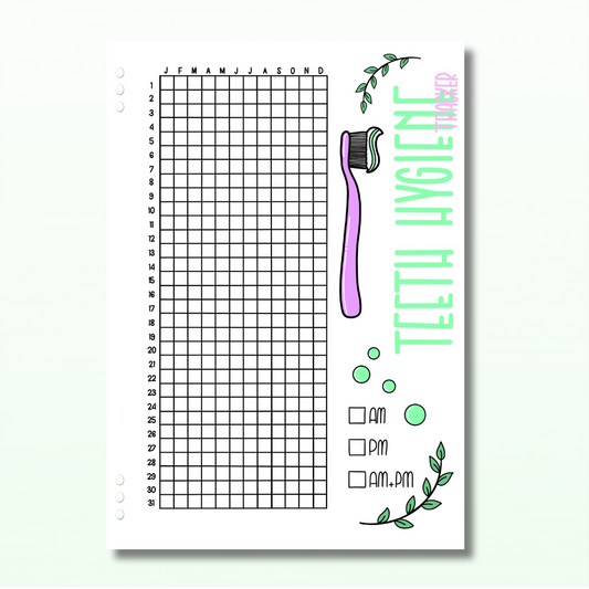 Yearly Single Teeth Hygiene Tracker - Single Page
