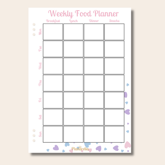 Weekly Food Planner - Pastel Passion - Set of 20 Page Inserts