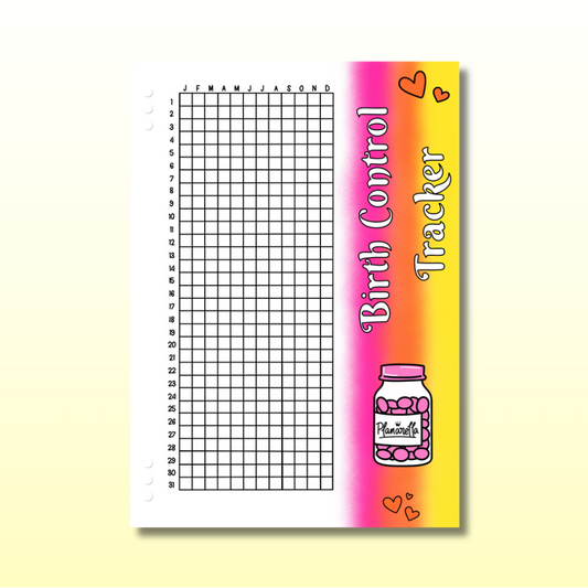 Yearly Birth Control Tracker - Single Page